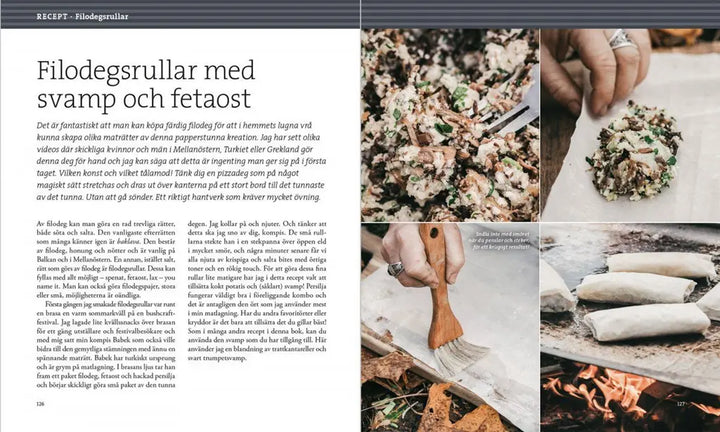 Recept på filodegsrullar med svamp och fetaost ur Svampbok för matälskare, kokbok hos Svamphuset.
