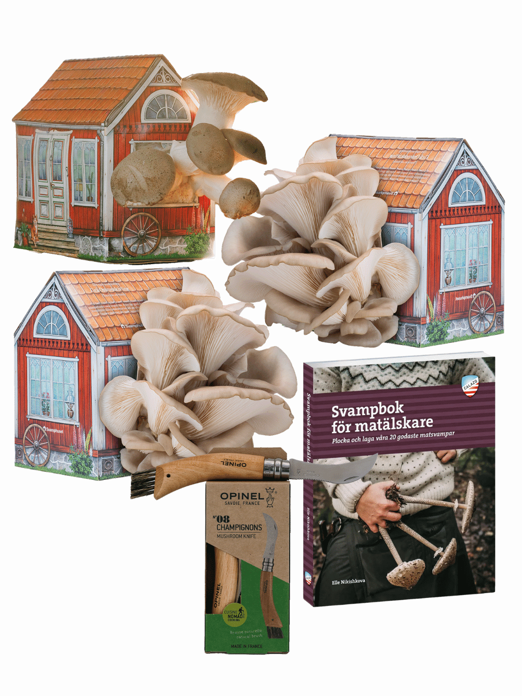 Svamphus-kit med svampkniv och svampbok, komplett paket för att odla och laga svamp, från Svamphuset. Odla & laga - Svamphus-kit + svampkniv + receptbok Svamphus-kit + bok + kniv Svamphuset