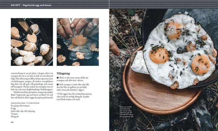 Recept på vegetariskt ägg och bacon med svamp ur Svampbok för matälskare, kokbok från Svamphuset.